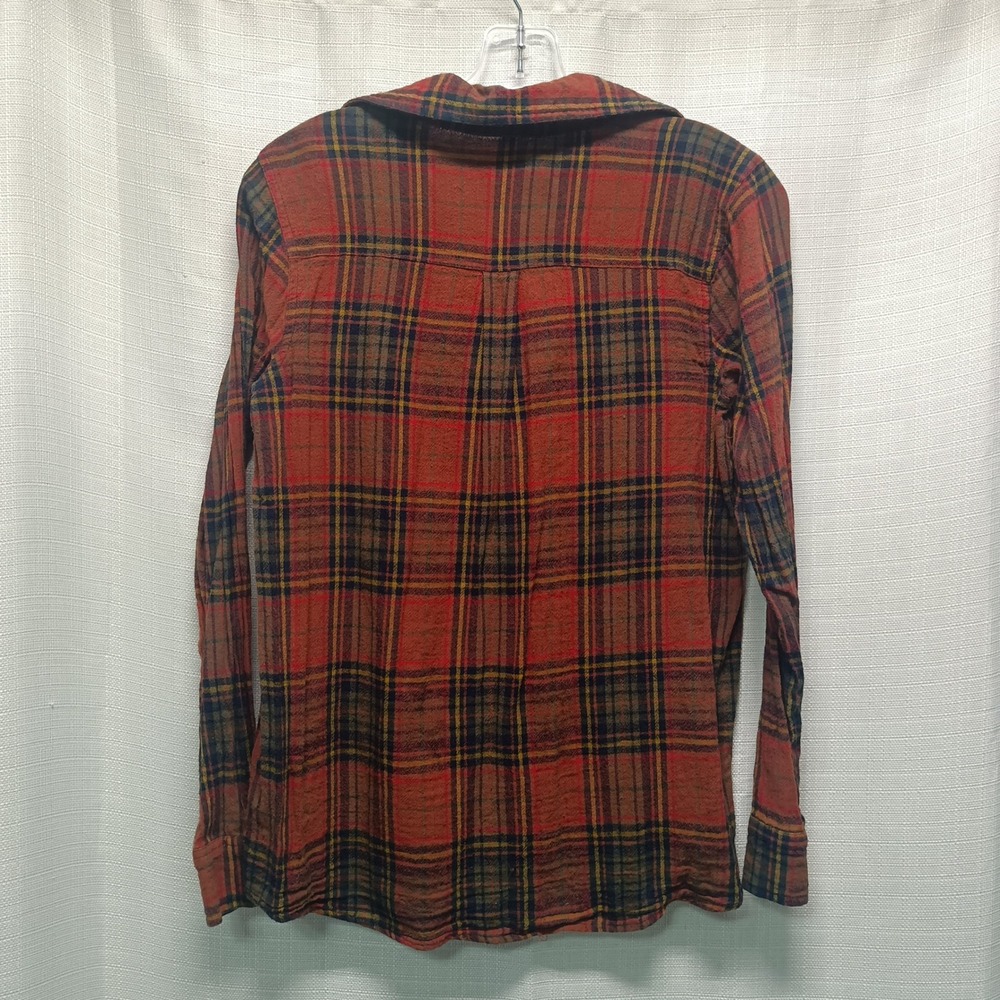 Gimmicks by BKE Womens S Rust Orange Plaid Lace Up Flannel Shirt Boho Grunge - Picture 7 of 7